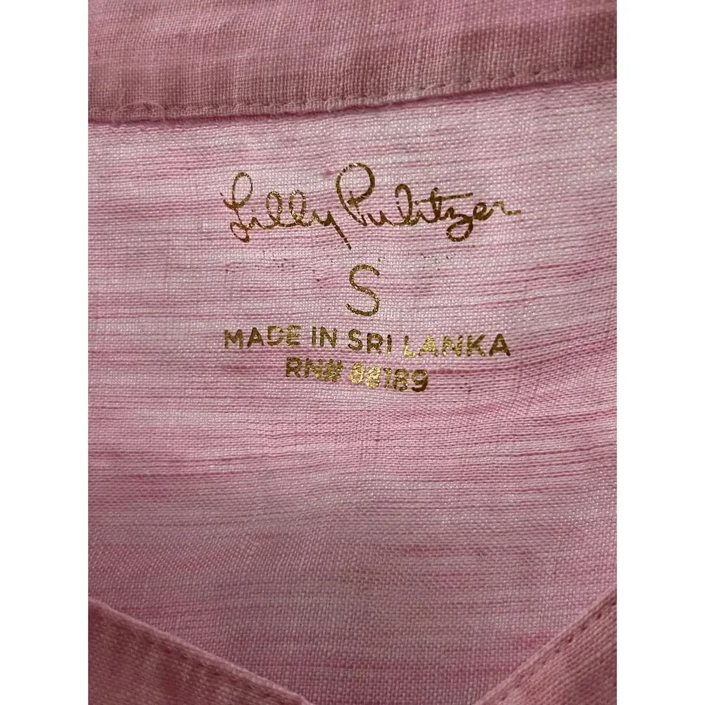 Lilly Pulitzer Sz S Briette Linen Button Down Shirt Pink Classic Vacation Resort - Picture 12 of 12